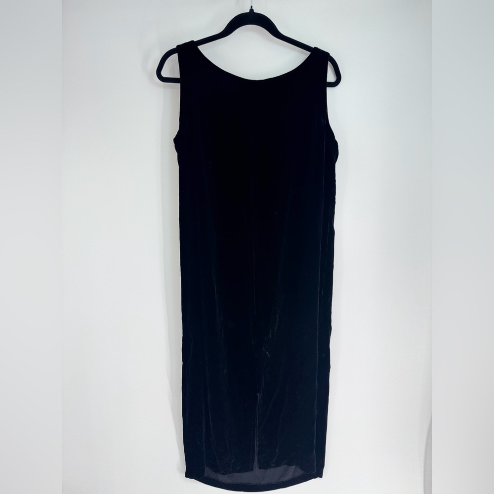 Eileen Fisher VTG 90s Classic Crushed Velvet Sleeveless Crushed MIDI Dress - Picture 2 of 4